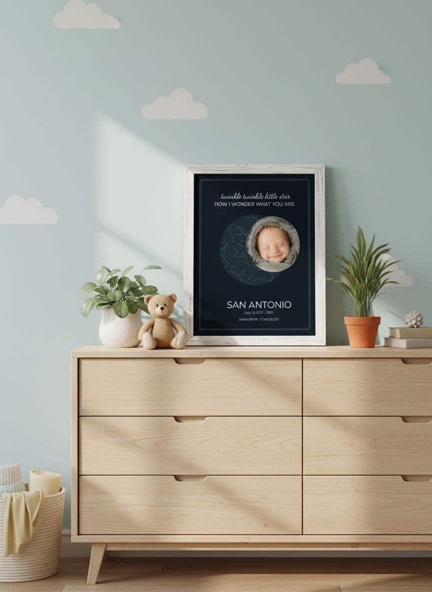 Baby birth announcement poster in nursery