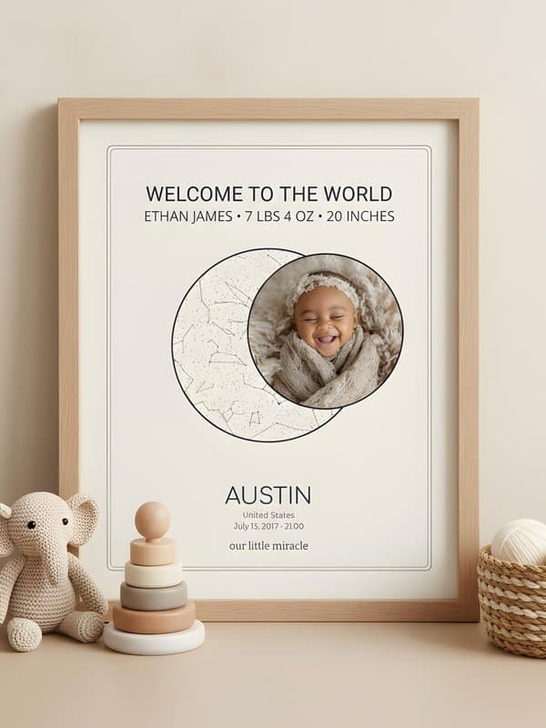 Custom Baby Birth Announcement Poster with Photo and Birth Location Map