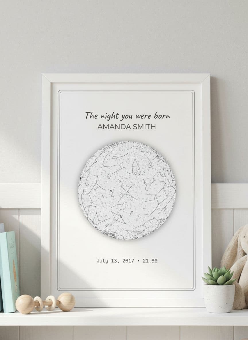 Baby birth announcement poster in nursery